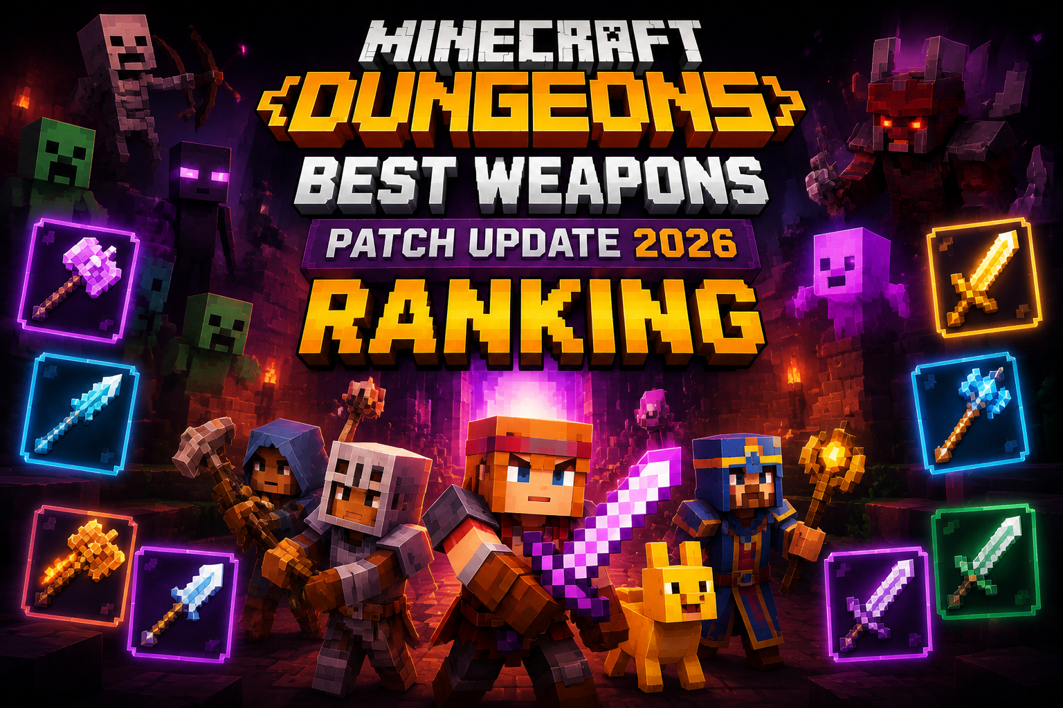 อัปเดตแพตช์ล่าสุด จัดอันดับ Minecraft Dungeons Best Weapons อาวุธโคลสคอมแบทและธนูที่แรงที่สุดปี 2026